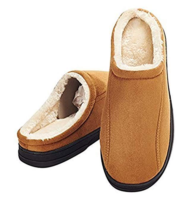 Festooning Men's Comfort Memory Foam Slippers Fuzzy Plush Slip-on Clog House Shoes Indoor & Outdoor Sole