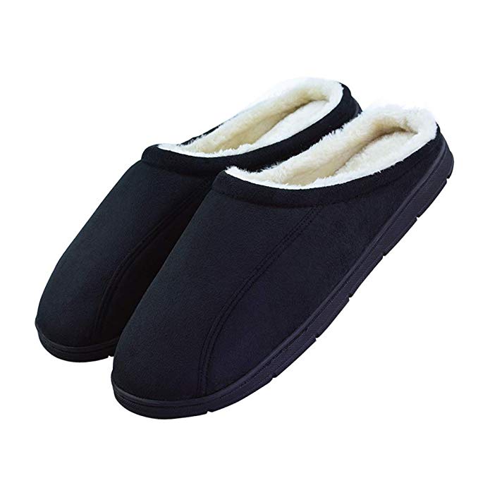 LA PLAGE Men's Slip on Backless Moccasin Memory Foam Bedroom Slippers