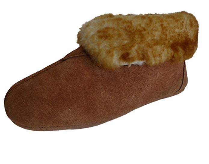 WoolWorks Model 9-75 Men's Australian Sheepskin Slippers - Soft Leather Sole