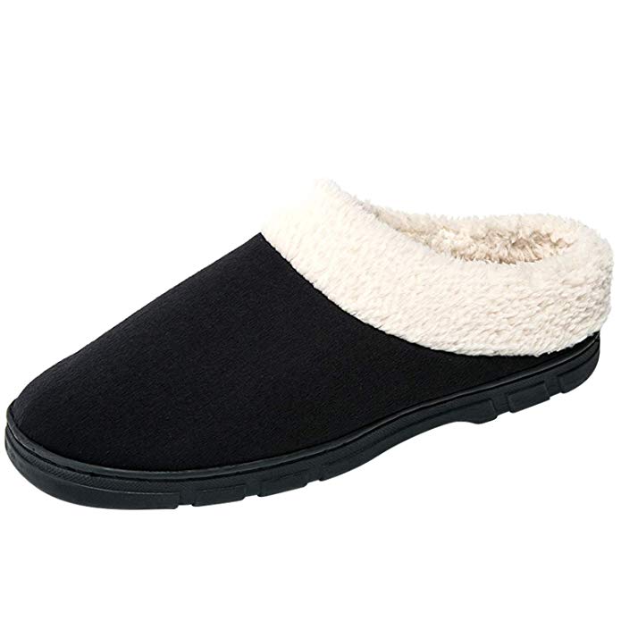 JACKSHIBO Men's Wool Plush Fleece Lined Slip On Indoor Shoes Memory Foam Comfortable Clog House Slippers