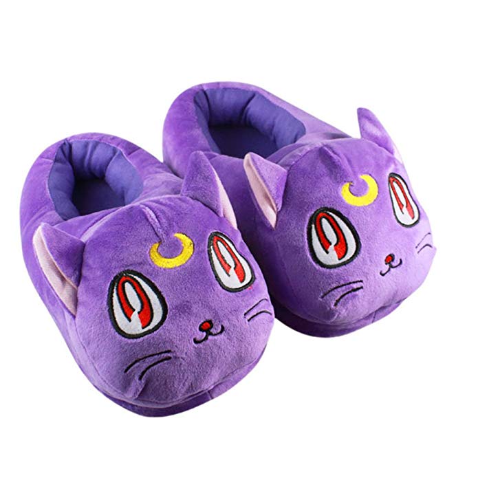 E.a@Market Winter Warm Home Floor Slippers Anime Sailor Moon Purple Cat