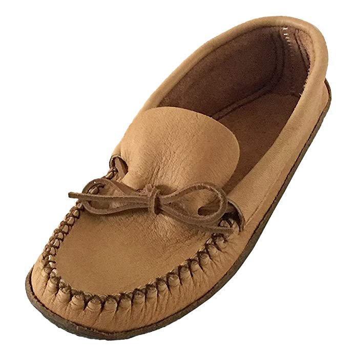 Bastien Industries Men's Moose Hide Leather with Heavy Oil Tan Sole Earthing Moccasins