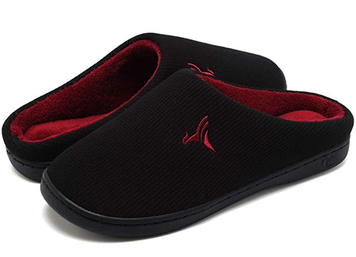 VIFUUR Men's Indoor Memory Foam Slippers Plush Lining Anti-Skid House Shoes