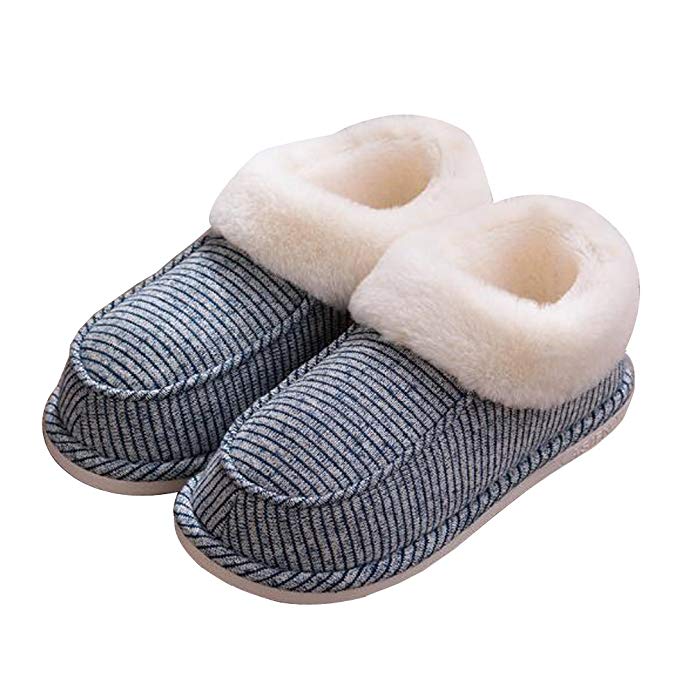 HQUEC Cozy Memory Foam House Slippers Fuzzy Coral Fleece Lind Cotton Shoes with Non-Skid Indoor Outdoor Sole for Women Men