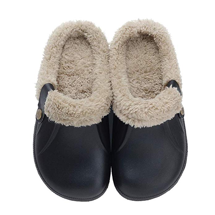 Clog Slippers Fluffy Fleece Lined Winter Indoor Outdoor Non-Slip House Home Slip on Garden Shoes Men Women