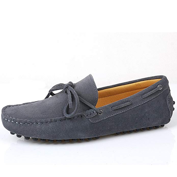 Santimon - Men's Casual Comfort Genuine Nubuck Leather Outdoor Low Boat Shoes Moccasin Loafers