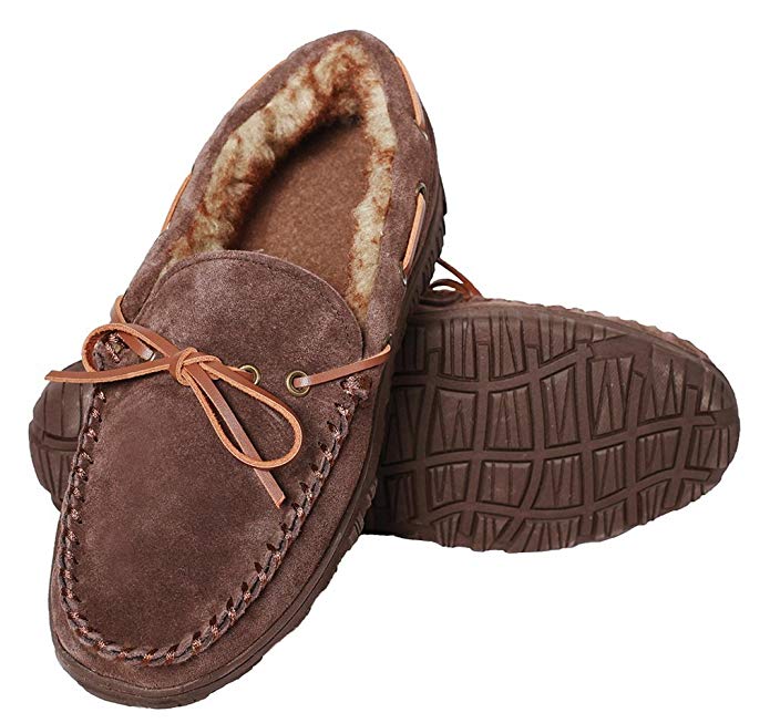 CareBey Men's Comfortable Loafers Indoor Outdoor Classic Leather Moccasins Slippers Winter Shoes