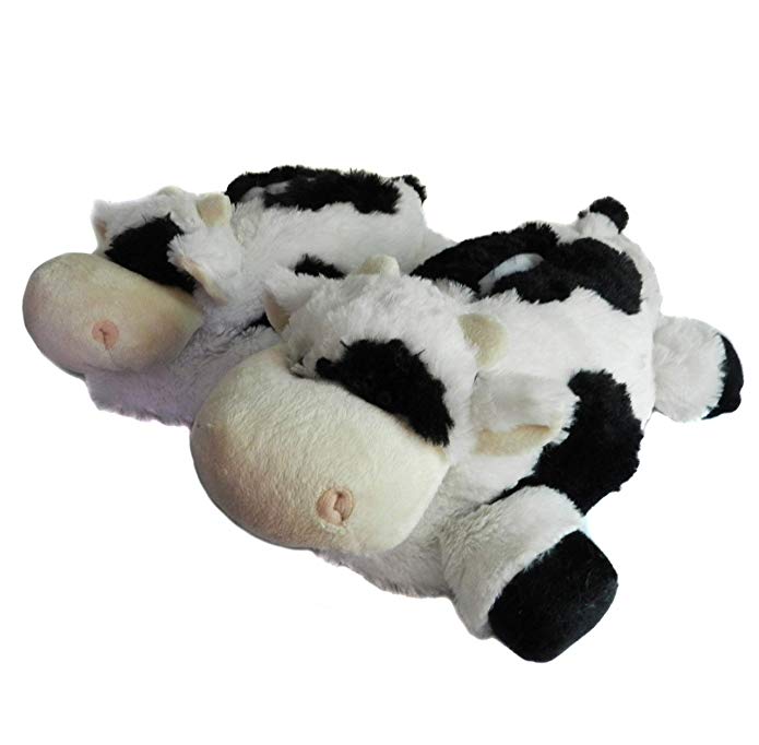 Onmygogo Novelty Cow Fuzzy Animal Winter Slippers for Women and Men