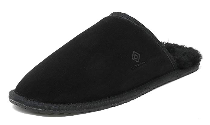 DREAM PAIRS Men's Avalon Suede Leather Sheepskin Scuff Slippers