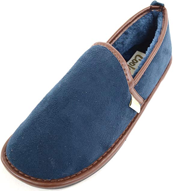 Mens Cosy Thick Faux Fur Lined Slippers with Rubber Sole