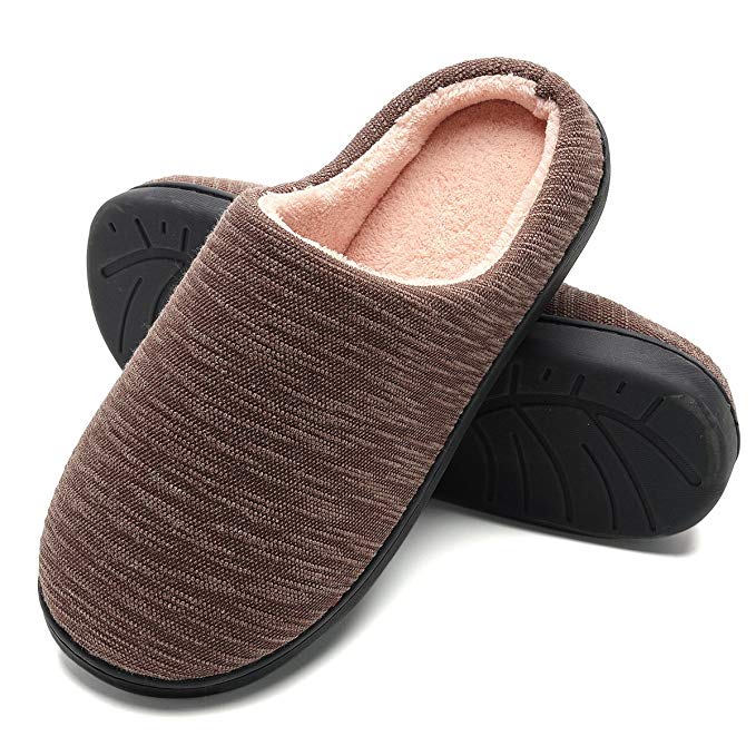 Men's Plush Two-Tone House Slippers Anti-Skid Memory Foam Indoor/Outdoor Shoes