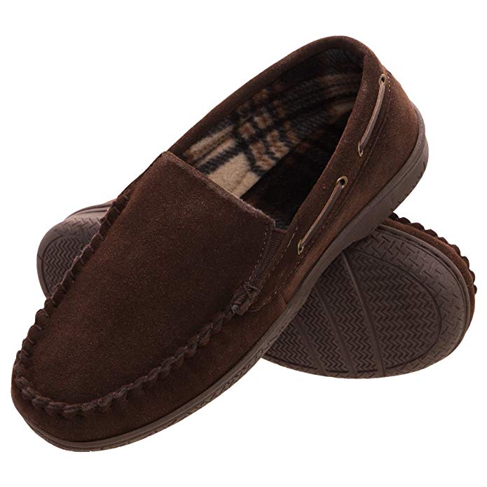 Heat Edge Mens Memory Foam Suede Slip On Indoor/Outdoor Venetian Moccasin Slipper Shoe