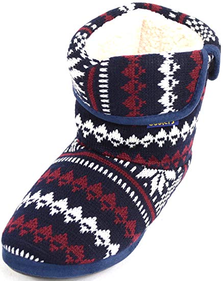 Mens Knitted Style Warm Fleece Lined Slipper Boots / Booties