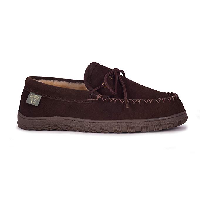 RJ's Fuzzies Men Sheepskin Leather Lined Moccasins (Chocolate, 11)