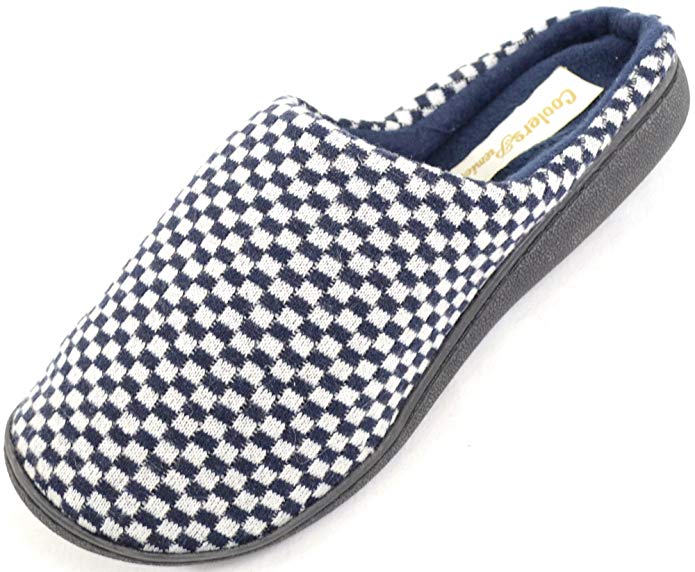 Mens Microsuede Slip On Mules / Slippers with Micro Fleece Lining and Checked Design