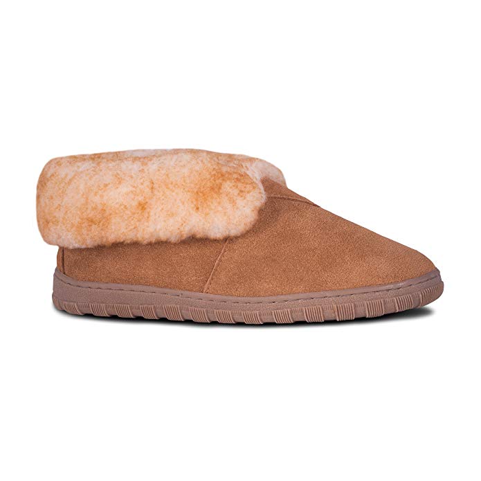 RJ's Fuzzies Mens Sheepskin Leather Lined Bootie Slippers