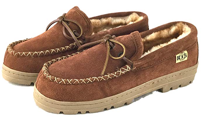 RJ's Fuzzies Mens Sheepskin Leather Lined Soft Sole Moccasins