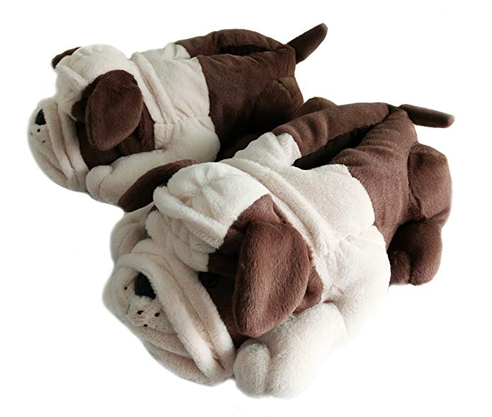 Fuzzy Winter Indoor Animal Slippers for Adult and Kid, Bull Dogs