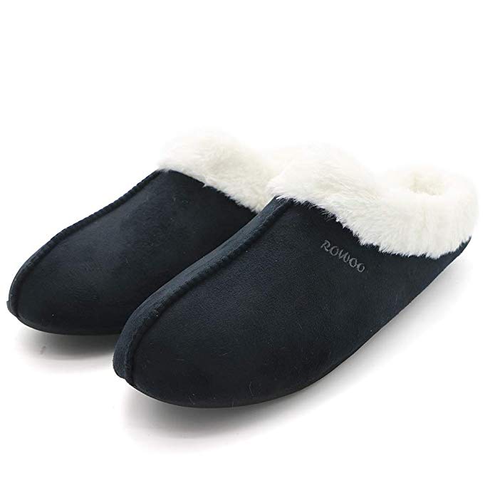 Men's Memory Foam Slippers Lightweight Fuzzy Plush Slip on Indoor Home Shoes