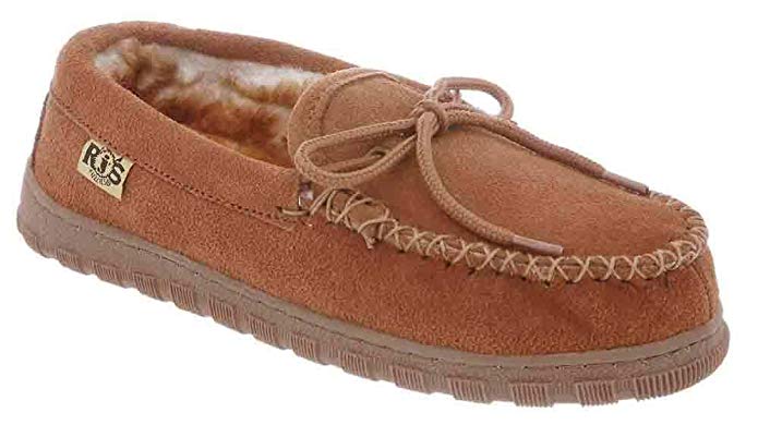 RJ's Fuzzies Mens Sheepskin Leather Lined Moccasins (Chestnut, 8)