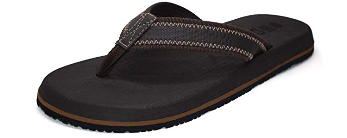 ONCAI Mens Flip Flops Yoga Foam Leather Sandals Athletic Footbed