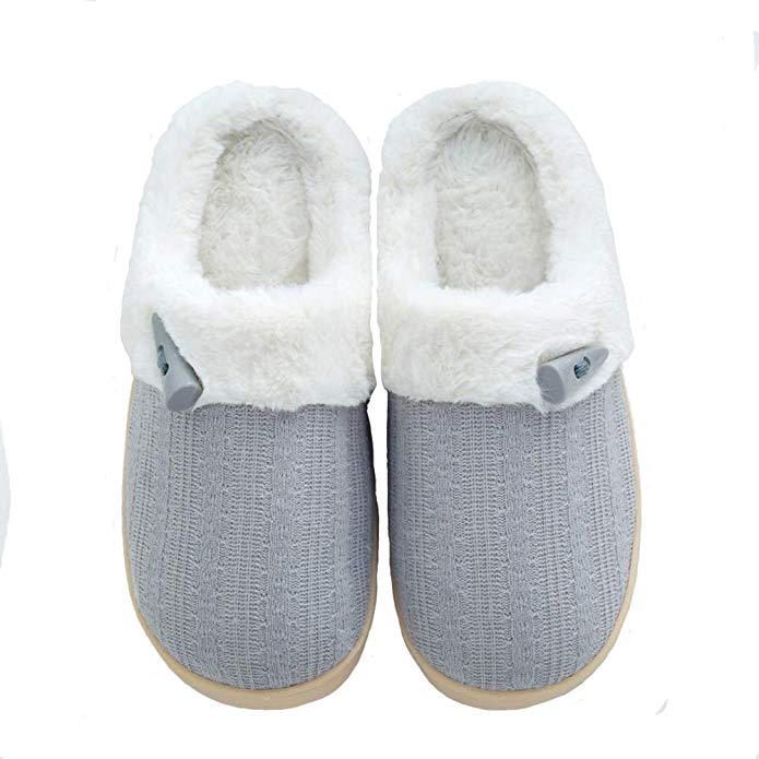 Mens Womens House Knitted Cotton Plush Slippers Skid for Indoor and Outdoor Use