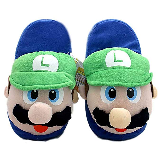 Super Mario Bros Luigi Plush Slippers Green (One Size Fits All)