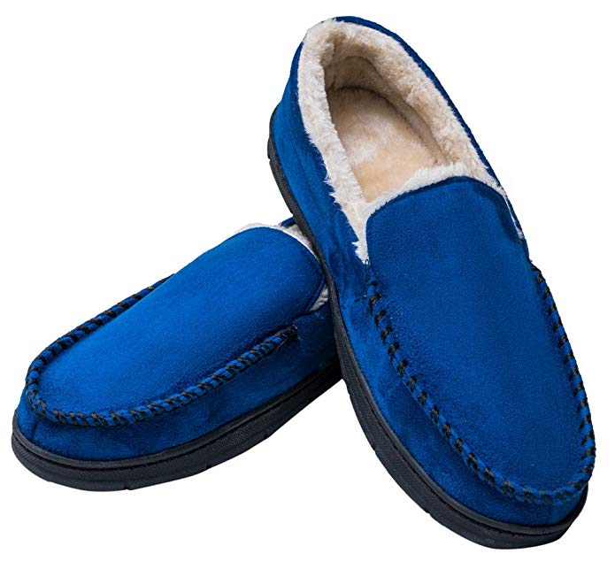 MIXIN Men's Comfortable Flats Plush Indoor and Outdoor Moccasins Slippers Shoes