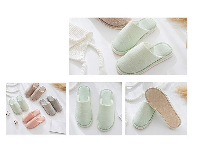 PackALL Cotton & Linen Thicken Memory Foam Slippers - Non-Slip House Shoes Indoor & Outdoor