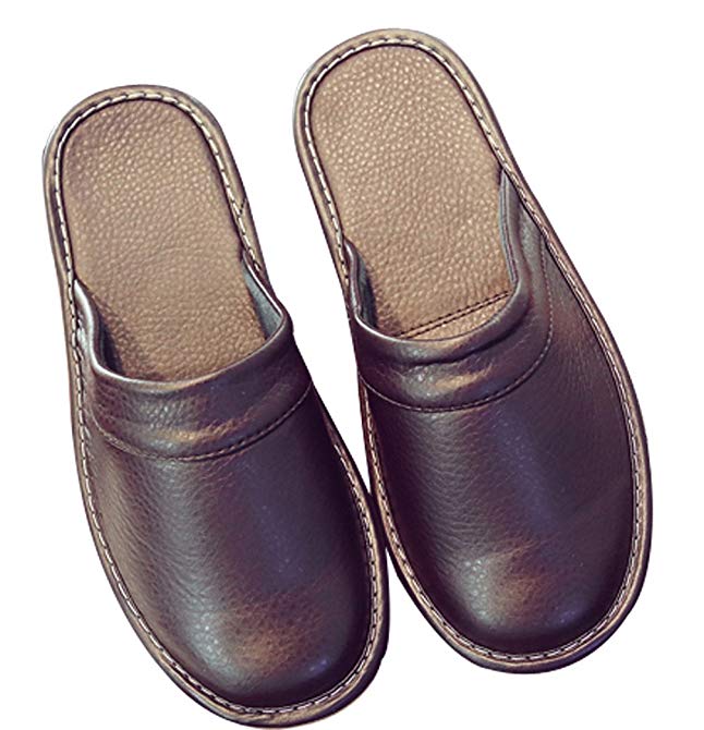 Cattior Mens Solid Leather Slippers House Slippers