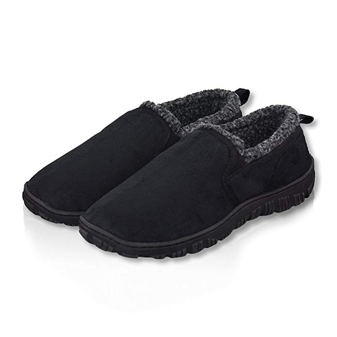 LA PLAGE Men's Swiss Plush Advanced Indoor/Outdoor Anti-Slip Moccasin House Slippers for Men