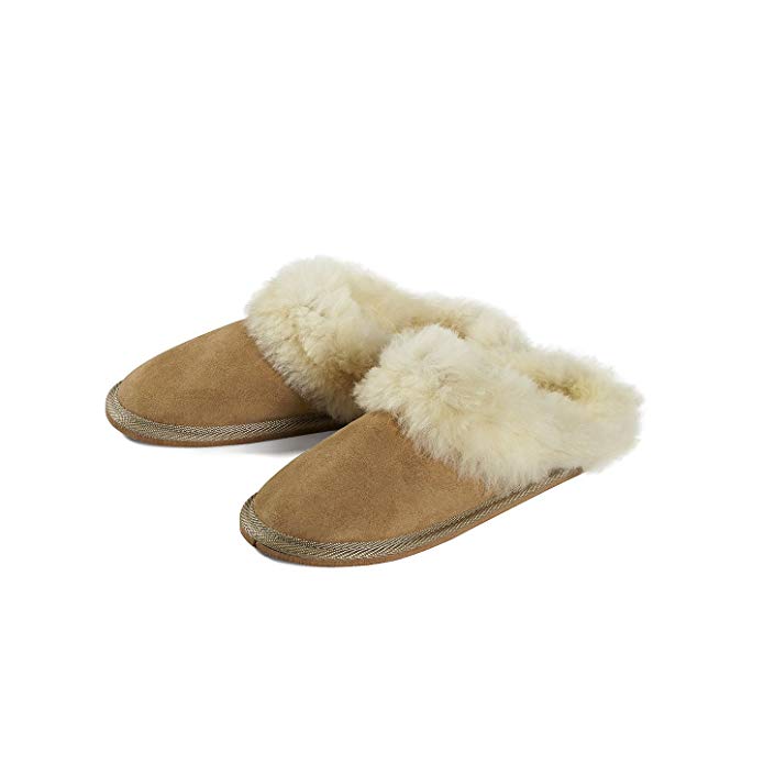 Handmade Genuine Sheepskin Slippers Wool Women Men Brown Soft