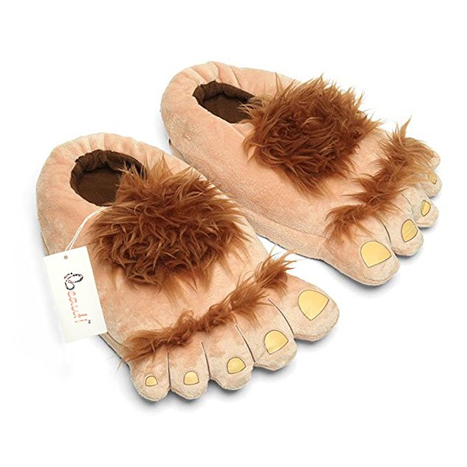 Ibeauti Men's Big Feet Furry Monster Adventure Slippers, Comfortable Novelty Warm Winter Hobbit Feet Slippers for Adults ( Men: US 11 )