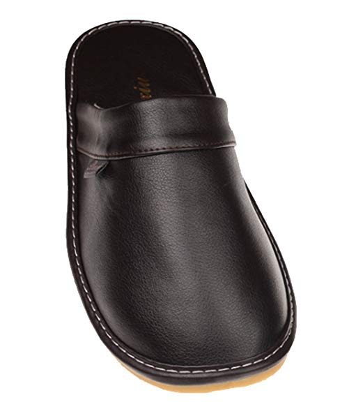 Cattior Mens Solid Comfy Leather Slippers House Slippers