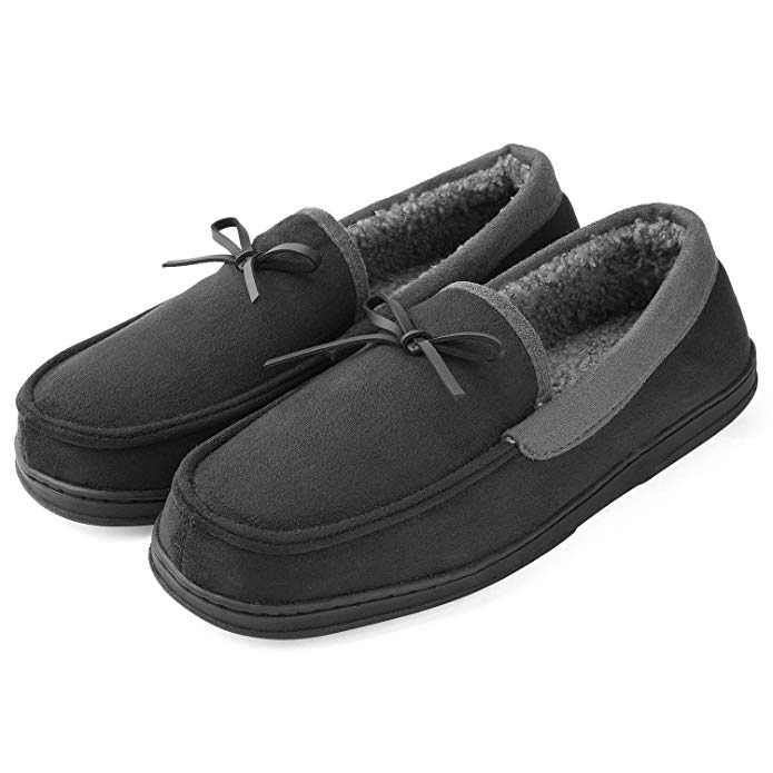 Men's Casual Memory Foam Comfortable Moccasin Slippers House Shoes Indoor/Outdoor Anti-Slip Rubber Sole