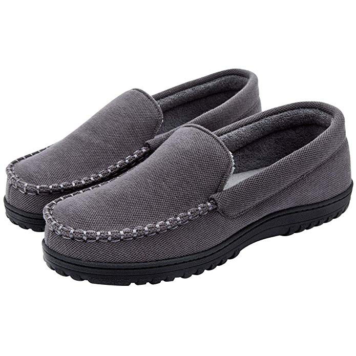 Cozy Niche Men's Moccasin Slippers, Anti-Slip House Shoes, Indoor Outdoor Rubber Sole Loafers