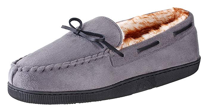 Urban Fox Franklin Moccassin Slippers Mens | Micro-Suede | Rubber Sole | Faux Fur Lining | Comfortable Indoor and Outdoor Slippers | Slippers for Men | Slip-On Slippers for Men