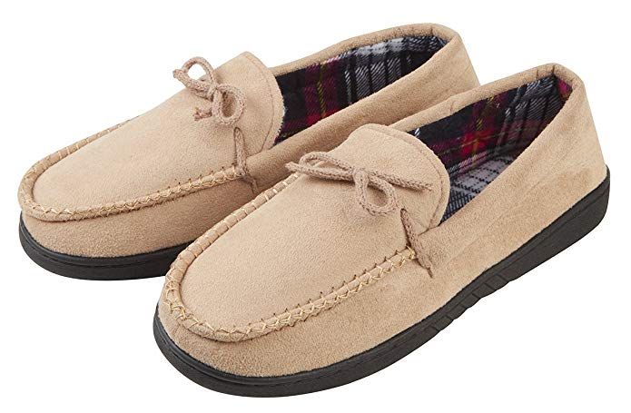 PIERRE ROCHE Men's Faux Suede Moccasin Slippers Heel Support Memory Foam Sole