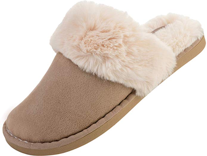 JINKUNL Womens Mens Furry House Shoes Winter Warm Memory Foam Clog Slippers Indoor & Outdoor