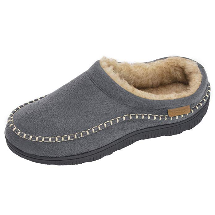 Zigzagger Men’s Wool Micro Suede Moc Stitch Slippers House Shoes Indoor/Outdoor