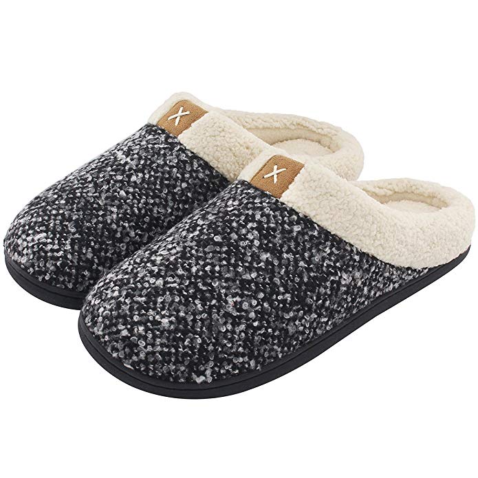 Men's Cozy Fuzzy Wool-Like Plush Fleece Memory Foam Slip-on Clog Winter House Shoes