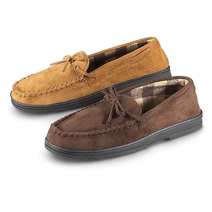 John Ashford Men's Ronald Microsuede Foam Cushion Moccasin Slippers, Brown