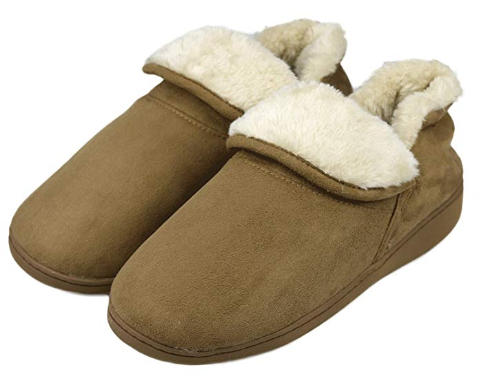 Dasein Men Soft Faux Fur Lined Suede House Slippers Memory Foam Slippers Anti-Skid Winter Indoor Outdoor Bootie Boot