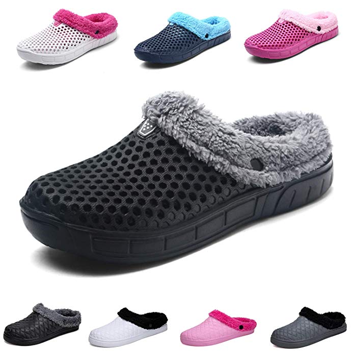 Puremee Mens Womens Lightweight Breathable Plush Lining Washable Anti-Slip Winter House Cotton Slippers Indoor Outdoor Clogs