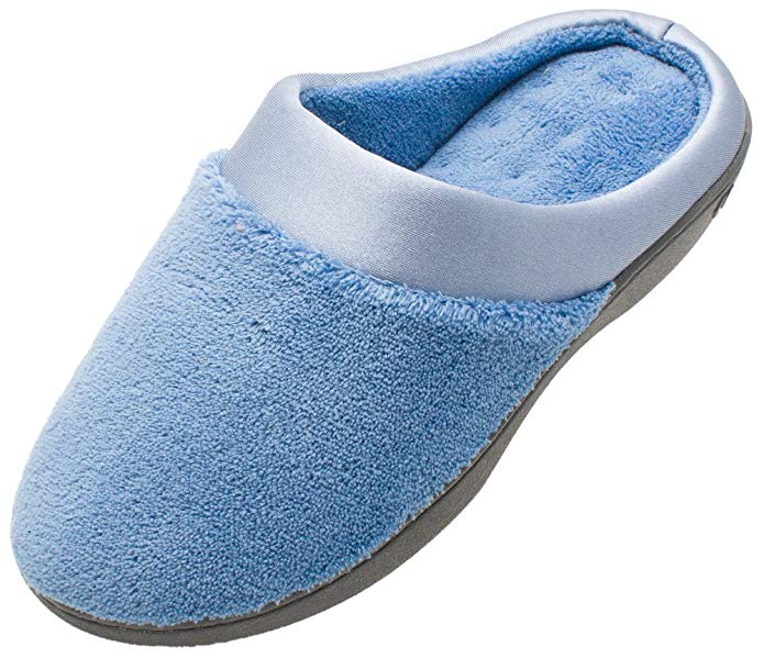 Isotoner Women's Microterry Pillowstep Satin Cuff Clog Denim