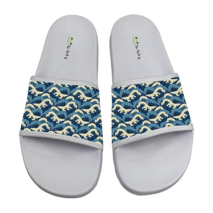 TA-TA FROG Wave Patterns Japanese Style Fashion Slide Sandals Indoor & Outdoor Slippers