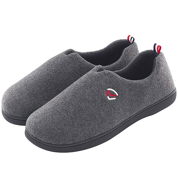 Men's Comfort Polar Fleece Slip on Slippers Color Block Memory Foam House Loafers Shoes w/Indoor, Outdoor Sole