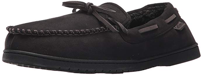 Dearfoams Men's Microfiber Suede Moccasin Slipper with Whipstitch