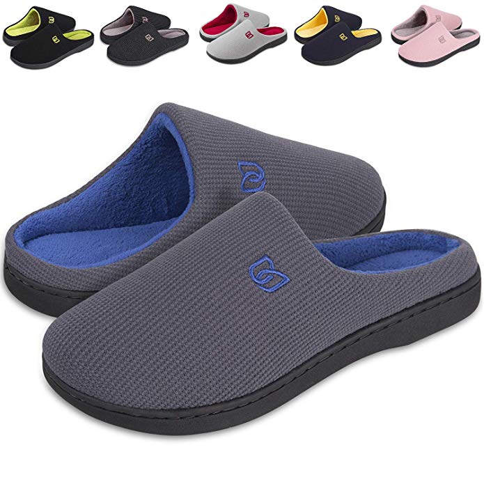 IceUnicorn Men's & Women's Comfort House Slippers Memory Foam Cotton Slippers House Shoes Slip On Indoor Outdoor (Gray/Blue, 44/45)