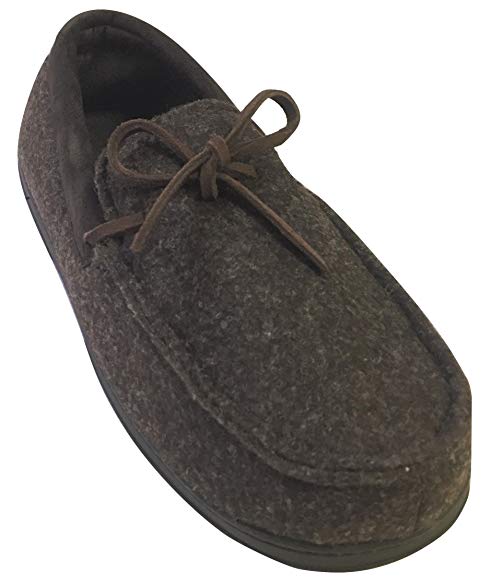 Dearfoams Men's Felted Moccasin With Tie Memory Foam Slippers